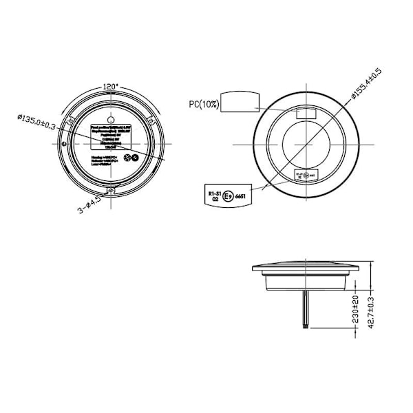 Takavalo 3 toimintoa 122mm 24LED kromi