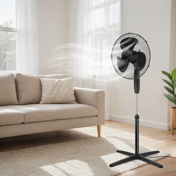 Gulvventilator, sort – 40W, 3 hastigheder, justerbar højde