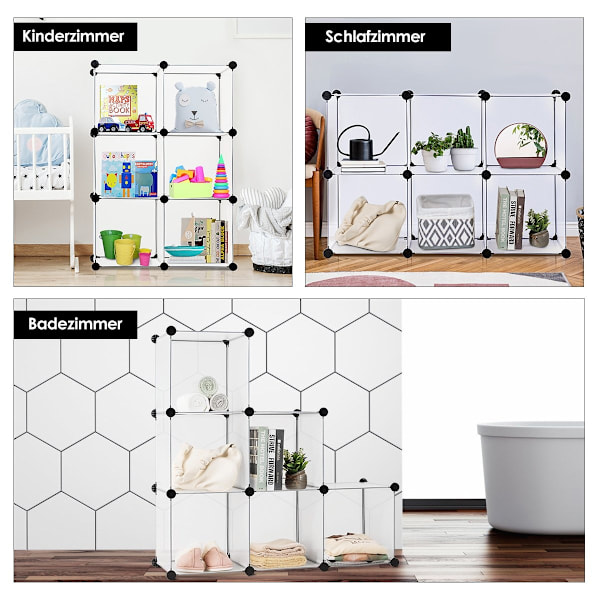 Plug-in hylde lavet af 6 terninger DIY kube hylde kan stables lavet af plast reol system step hylde hvid