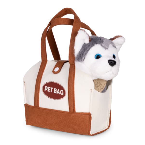 Pehmolelu Husky laukulla ja harjalla lapsille 3+