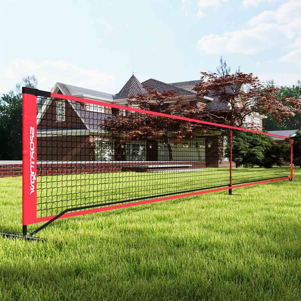 Pickleball-net bærbart sæt 6,7 m Pickleball-system med net, banemarkeringssæt, boldopsamler, fire bolde og bæretaske til udendørs, indkørsel