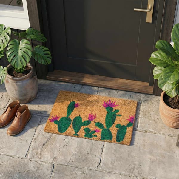 Dørmåtte i kokosfiber, botanisk design, 60x40 cm