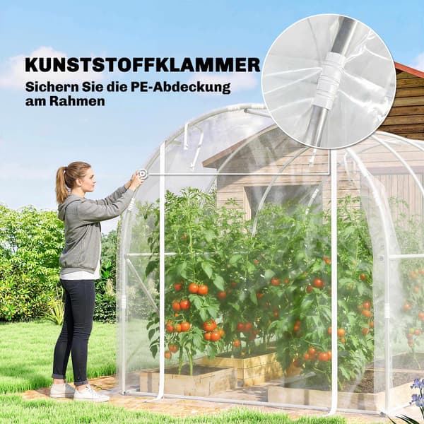 Växthus i polytunnelformat, stålram, UV PE-överdrag