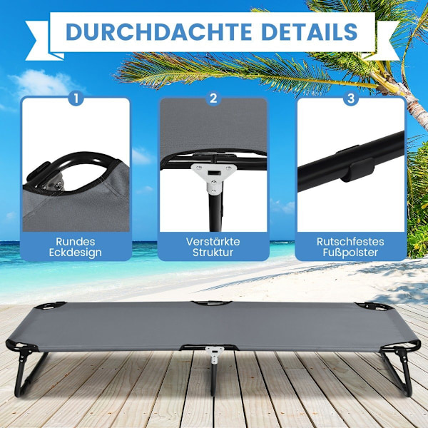 Campsäng campingsäng rymmer upp till 150 kg hopfällbar säng solstol säng camping solstol enkelsäng 191 x 56 x 31cm grå