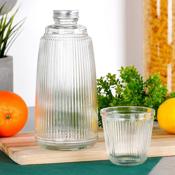 Set för servering: Glas och förslutningsbar karaff, tjockt glas