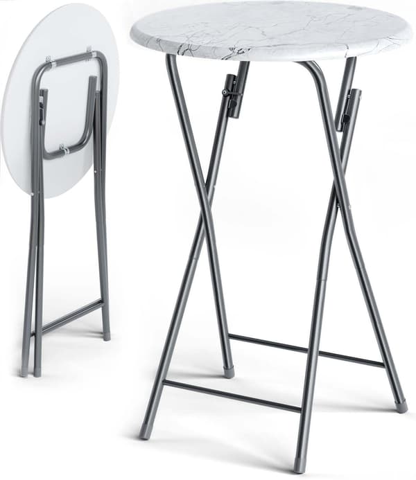 Hopfällbart barbord, vit marmorlook, 130x60cm
