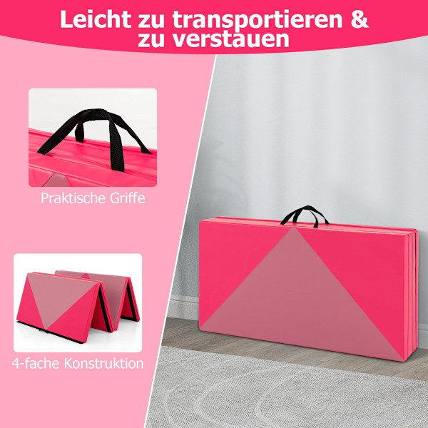 Vikbar mjuk golvmatta Bärbar Gymnastikmatta Yogamatta 240 x 117 x 5 cm Rosa