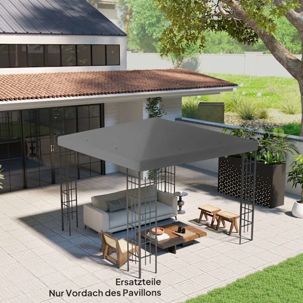 Outsuuny Ersättningstak för Gazebo 3x3m Vattentätt Gazebo Takbyteskåpa för Garden Gazebo Oxford Tyg Ersättningsdelar 370gsm Mörkgrå