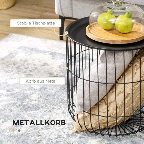 Sæt Med 2 Sofaborde, Sideborde I Scandi Design, Sofabord Med Opbevaringsplads, Stål, Sort