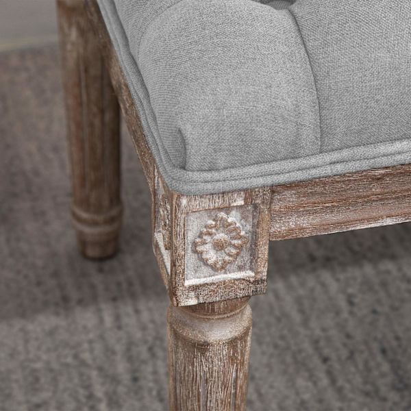 Verhoiltu Penkki Harmaa Elegantti Penkki Vintage-Tyyliin, Nappikisustus, Kumipuu Ja Pellava, 142X47X51Cm
