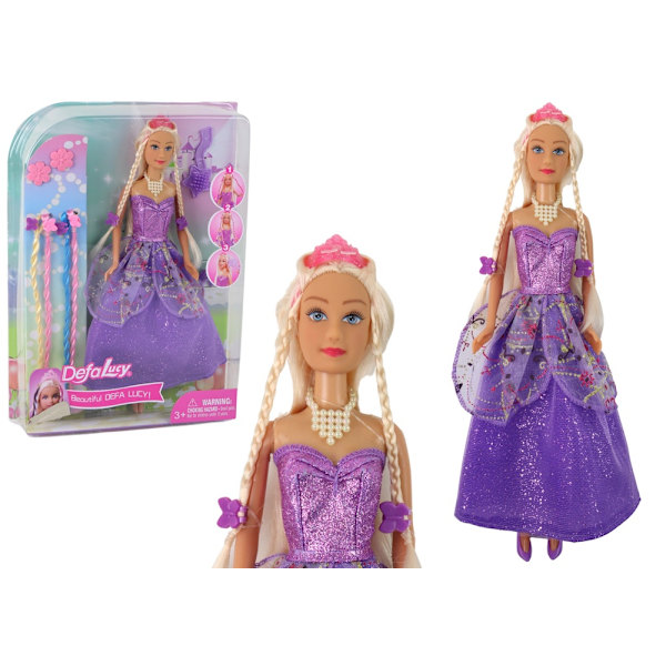 Princess Doll Set: Lila klänning & flätor förlängningar