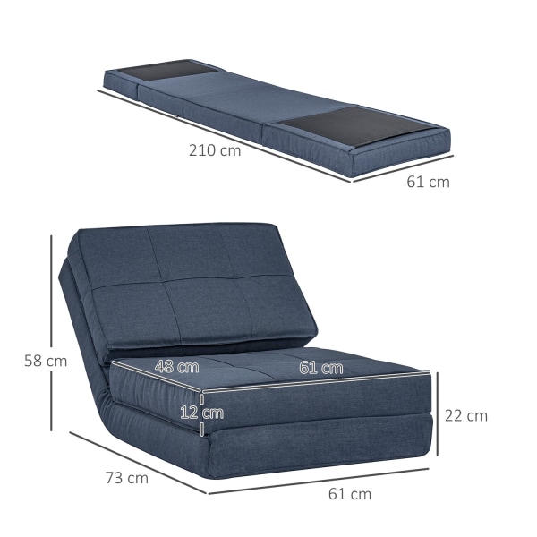Gulvsofa, Sammenfoldelig Sovesofa, Gulvstol, 5-Trins Justerbar Klapstol, Sovesofa, Sovesofa, Enkelt Sofa, Mørkeblå, 61 X 73 X 58 Cm