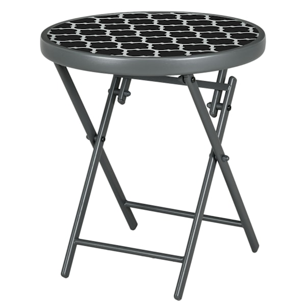 Foldebord Sidebord Glasplade Campingbord Sort 45X45X50Cm