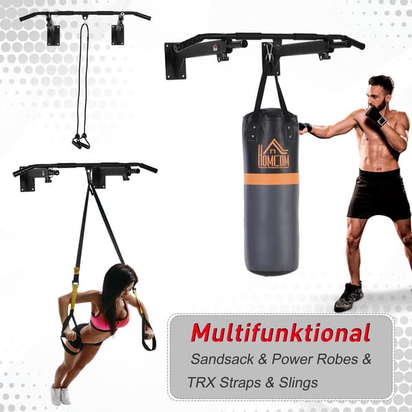 Pull-Up Bar Vægmontering Pull Up Bar, Vandret Stang Med Øjer Til Boksesæk, Stål, Sort, 93,5X65X17 Cm
