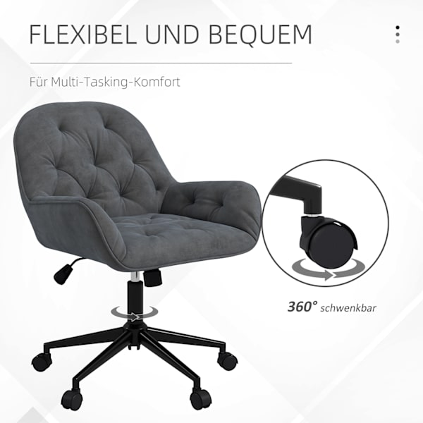 Kontorsstol Skrivbordsstol Med Vippfunktion, Höj- Och Sänkbar, Ergonomisk, Sammetslook, Mörkgrå