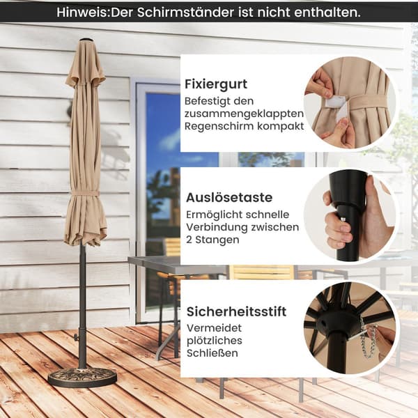 270 cm brun terrasseparasol med håndsving og vippemekanisme