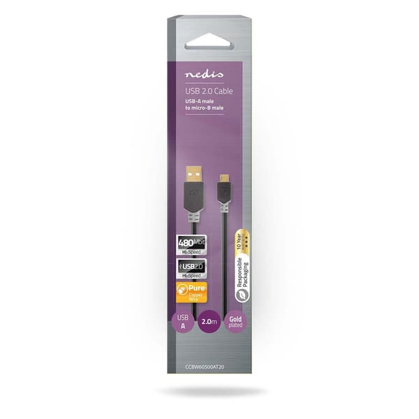 USB-kabel | USB 2.0 | USB-A Han | USB Micro-B han | 480 Mbps | Guldplateret | 2.00 m | Runde | PVC | Antracit | Box