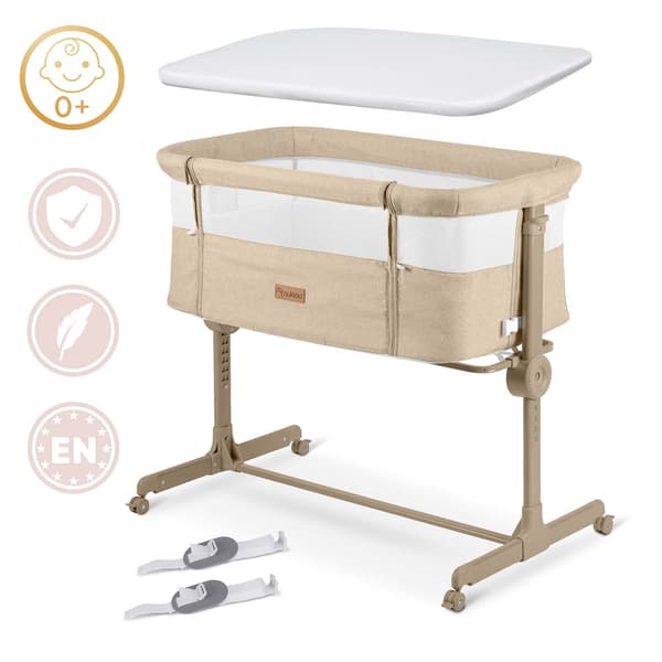 Sammenfoldelig rejse-babyseng med co-sleeper-funktion