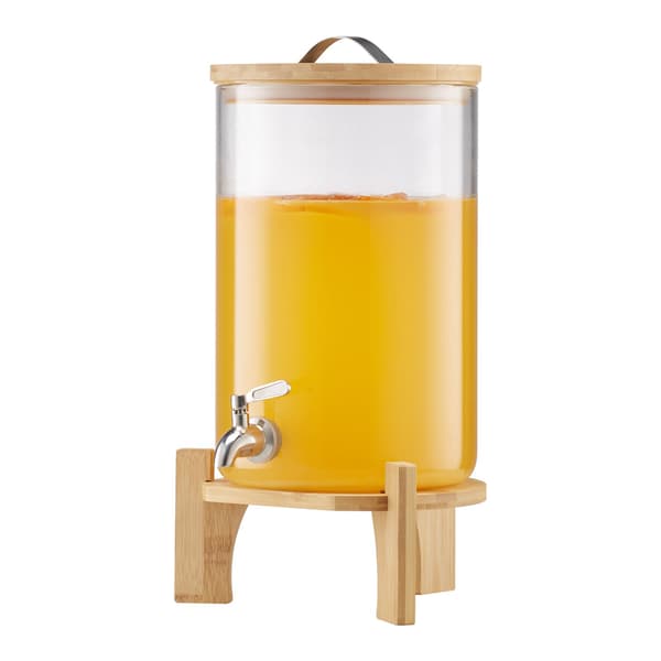 Dryckesdispenser i glas 8L, träställ, stålkran