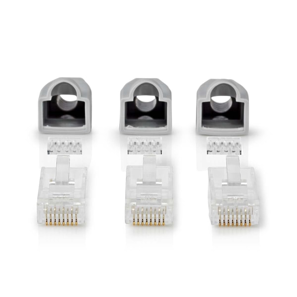 RJ45-liitin | Uros | Kiinteä UTP CAT6 | Suora | Kullattu | 10 kpl | PVC | Harmaa | Laatikko