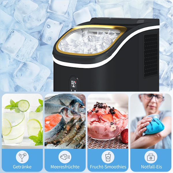 Ice Cube Machine 15 kg/24h Ice Cube Maker med 1,5 L vattentank, spade, isbehållare Ice Cube Maker Maskin med LED Display Svart 22 x 30 x 33 cm |