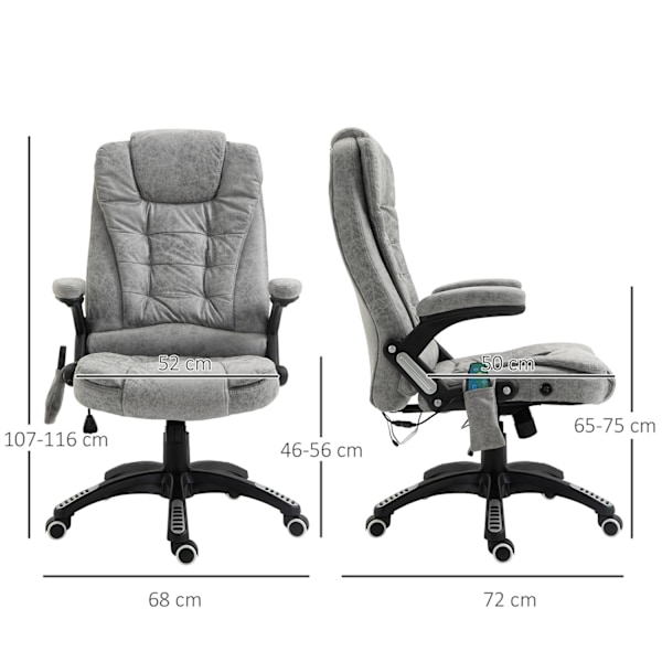 Työtuoli hieronta- ja lämpötoiminnolla, ergonominen, korkeussäädettävä, sileä, 6 hierontapistettä, 68W x 72D x 110-120K cm, harmaa