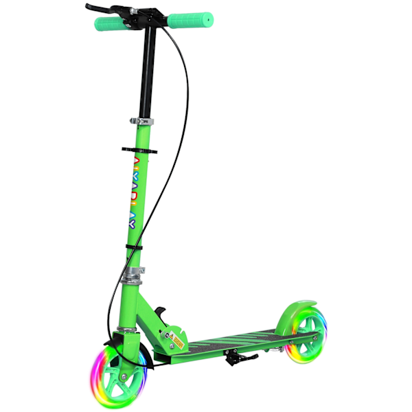 Scooter børnefoldbar børnescooter med justerbar styrhøjde, 2 lysende hjul, håndbremse & baghjulsbremse sparkescooter til 3-8 år Børn Grøn Aosom