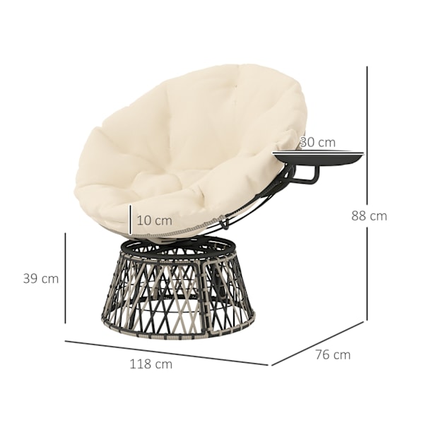 Papasan stol rotting 360° roterande flätad stol med kudde diameter 90 cm rund utomhus rotting stol snurrstol lounge stol vilstol för vardagsrum trädgå