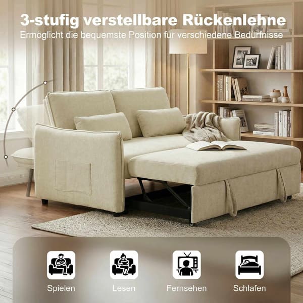 Säädettävä 3-in-1-vuodesohva mukitelineillä ja taskuilla