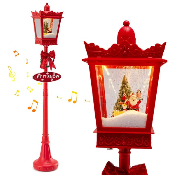 Julegadelanterne 185 cm, LED-snefald, musik