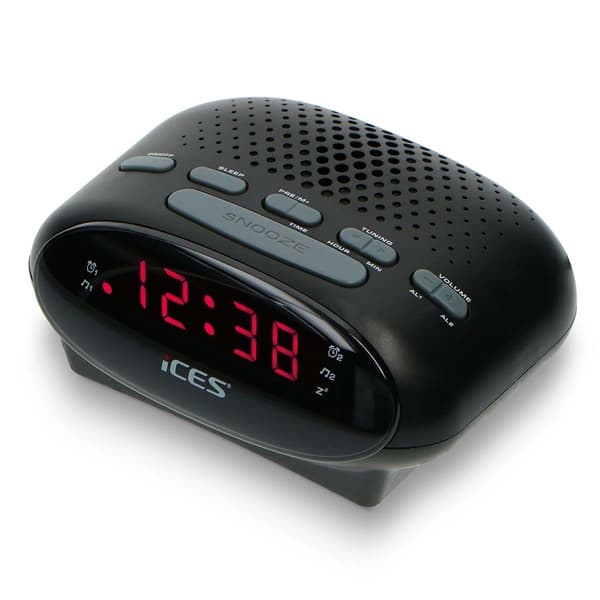 FM-clockradio med snooze og dobbelt alarm, sort