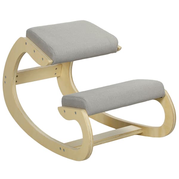 Ergonominen keinutuoli polvillaan, vaaleanharmaa, koivupuu