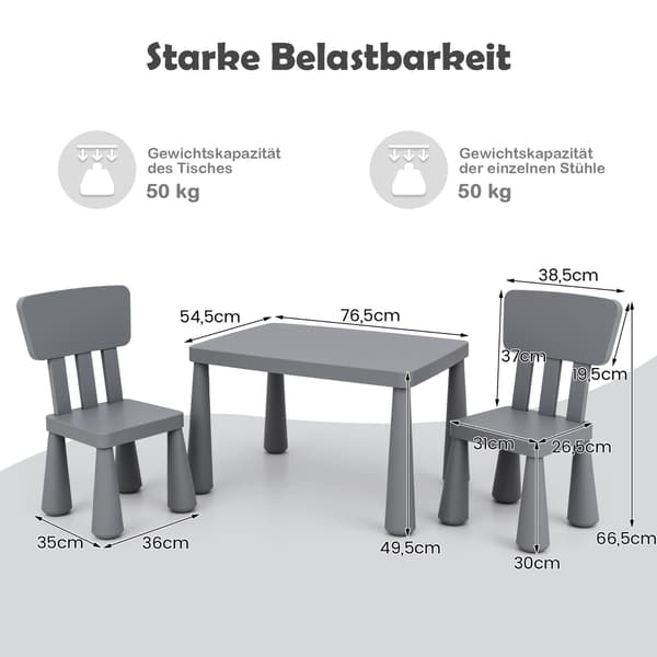 Børnebord og stolesæt, plastik, grå, alder 1-7