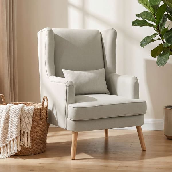 Wingback-stol, beige med hørlook, lændepude