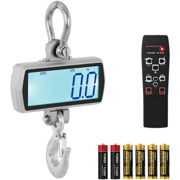 Riippuva varastokoukkuvaaka kaukosäätimellä, iso LCD-näyttö 500 / 0,1 kg