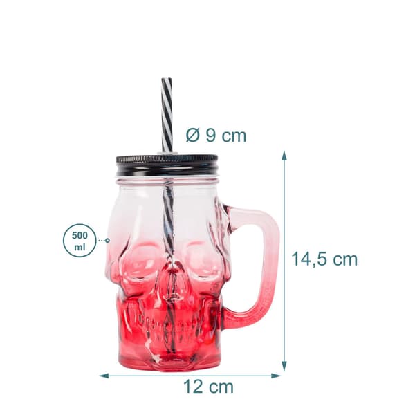 Dödskalleglasset med lock och sugrör, 4-pack