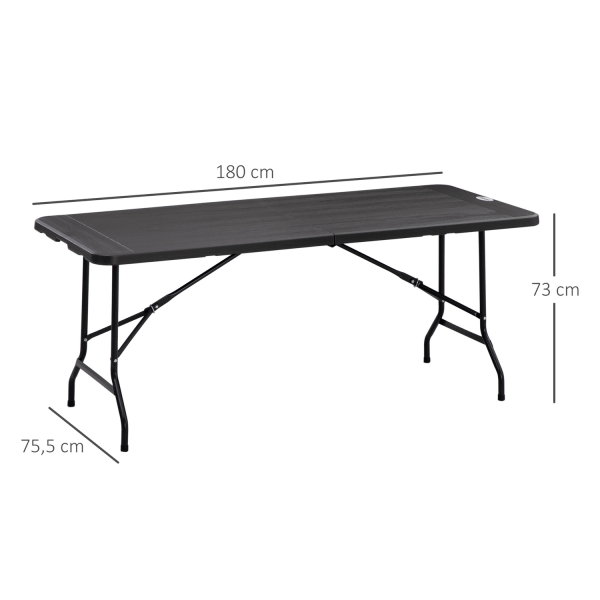 Trädgårdsbord Hopfällbart Bord För 6 Personer, Buffébord Med Stålstomme, Uteplatsbord I Trälook, 180 X 75,5 X 73 Cm, Mörkgrå