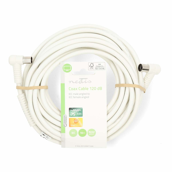 Coax Cable | IEC (Coax) Han | IEC (Coax) Hun | Nikkelplateret | 120 dB | 75 Ohm | Quad Skærmet | 10.0 m | Runde | PVC | Hvid | Label