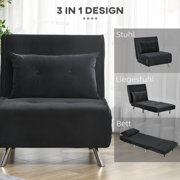 Sovestol Foldestol Sengefunktion Enkeltsofa Pude Gæsteseng Polstret Sofa Velvet Sort 77X88X83Cm