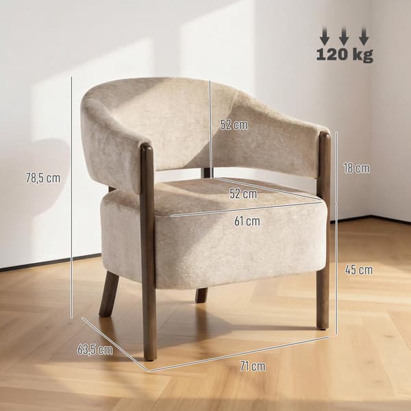 Chenillefåtölj med massivt träram, beige