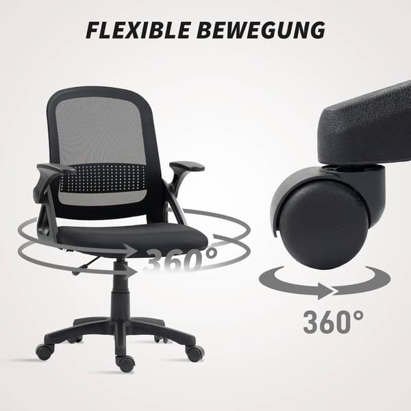 Ergonomisk kontorstol i net med foldbare armlæn, sort