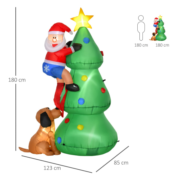 Uppblåsbar Julgran Med Jultomten Och Hunden 180 Cm Juldekoration