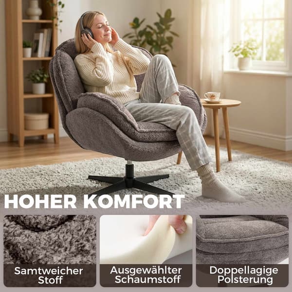 Wingback-samettinen nojatuoli 360 asteen kääntymisellä, harmaa