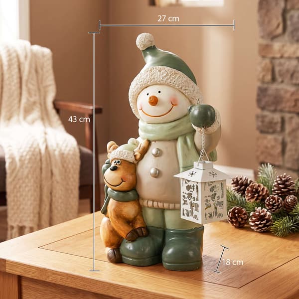 Snögubbefigur 43 cm med LED-lykta och timer