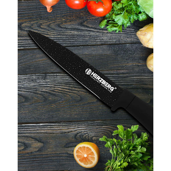 Herzberg 8 stykker knivsæt med akrylstativ - sort marmor