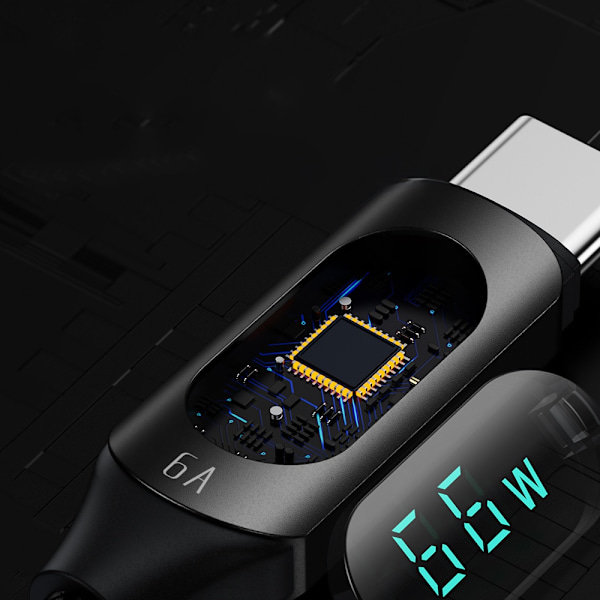 USB-A - USB-C-kabel med LED-display 66W 6A 1m svart