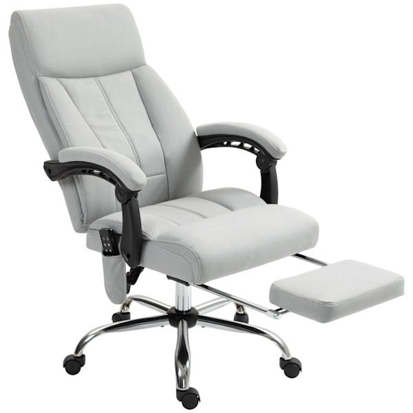 Massagekontorstol med lænefunktion, ergonomisk skrivebordsstol, højdejusterbar, direktionsstol med fodstøtte, lysegrå