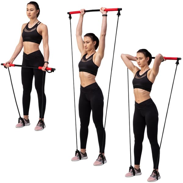 Multifunktionel pilatesstang med modstandsbånd