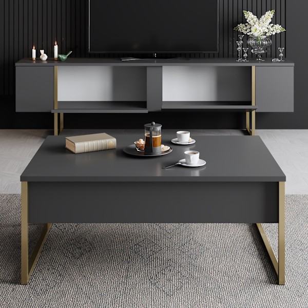 Vardagsrumsmöbler Set Luxe Set - Antracit, Guld