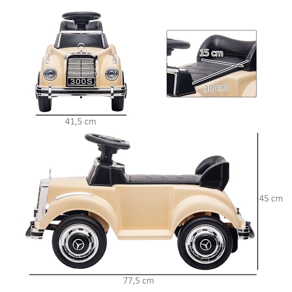 Ajettava auto, lastenajoneuvo, ajettava auto säilytystilalla, kaatumissuojalla varustettu lastenauto 18-48 kk lapsille, beige, 77,5 x 41,5 x 45 cm Aos